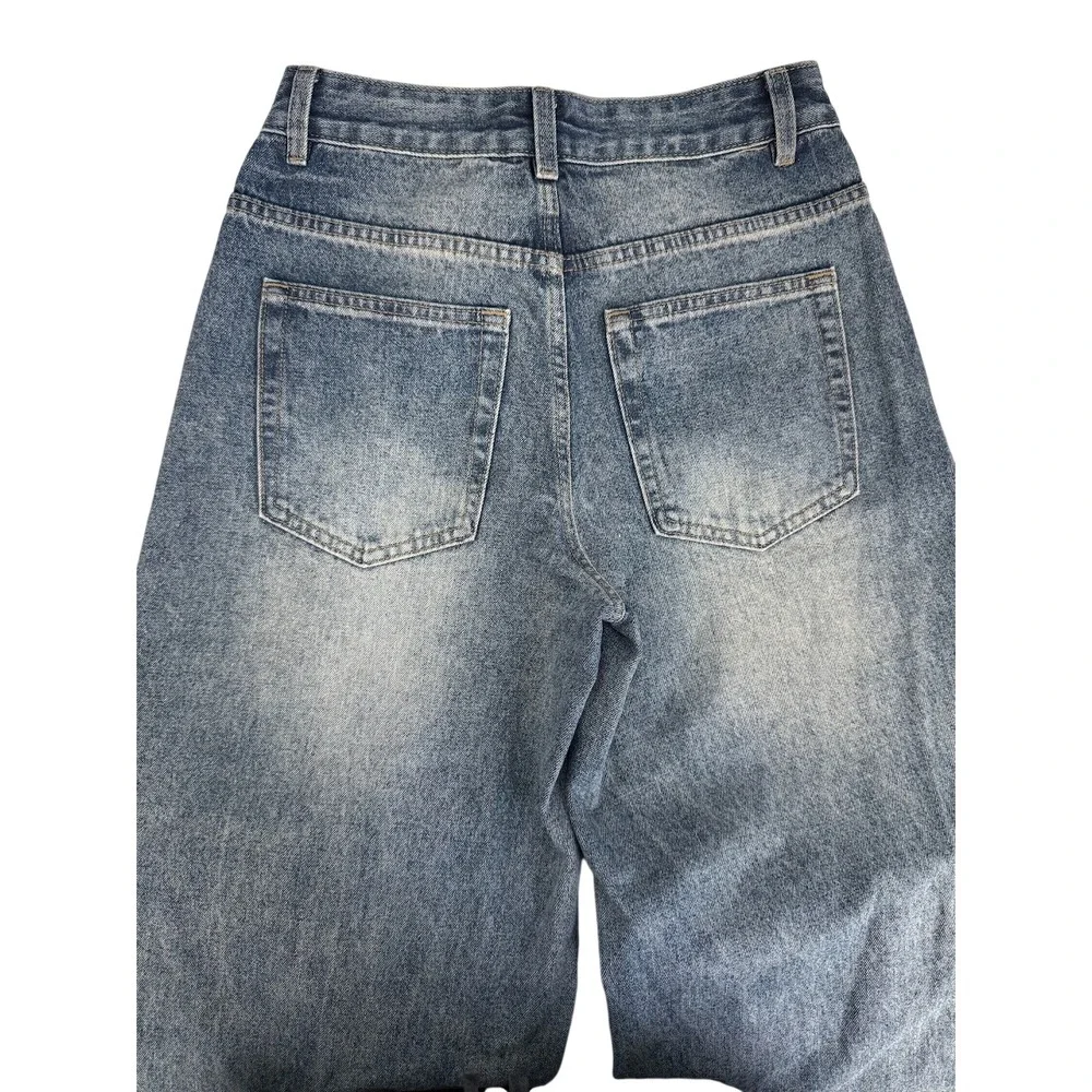 Edikted Women's Skater Girl Jeans XS Blue Wash Baggy Wide Leg Denim